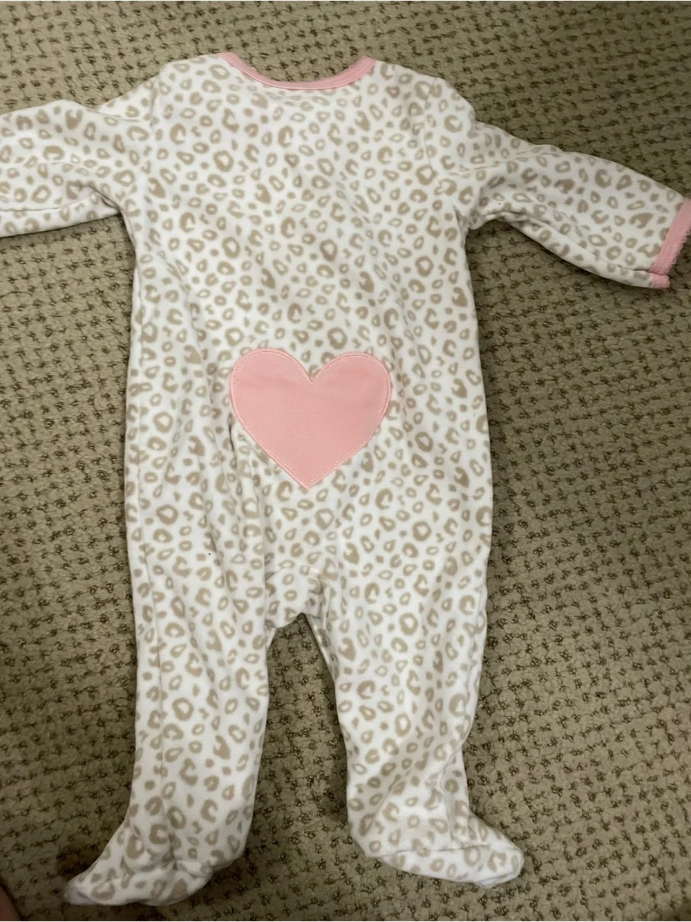 Carter's Cream Leopard Print Footed One-Piece with Pink Trim